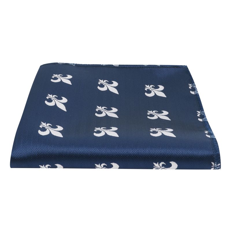 king & priory Navy Blue Fleur De Lys Herringbone Pocket Square