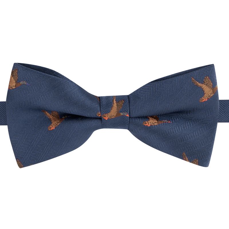 King & Priory Navy Blue Flying Duck Herringbone Bow Tie