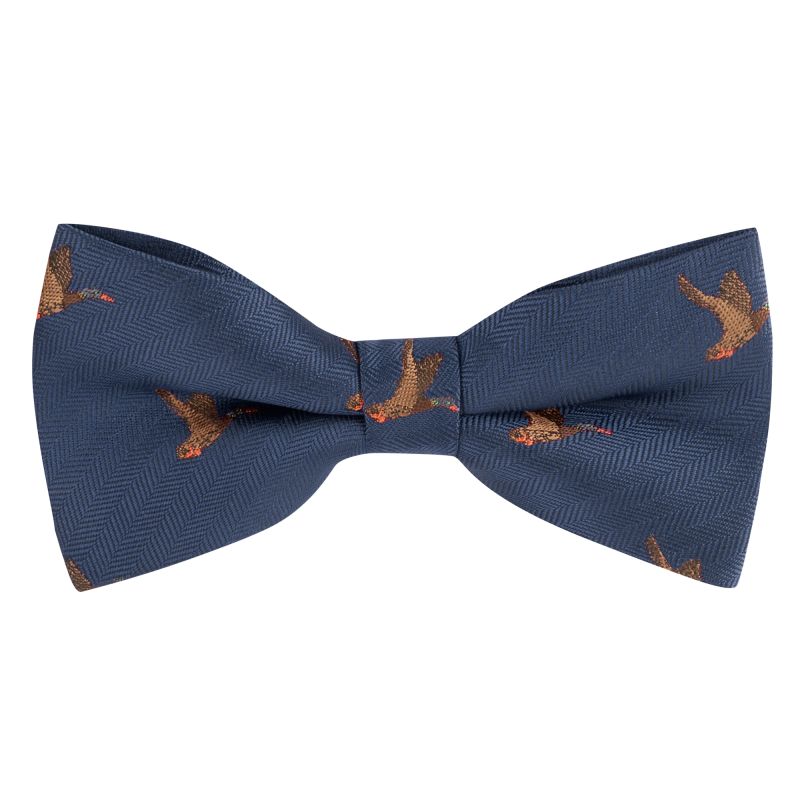king & priory Navy Blue Flying Duck Herringbone Bow Tie