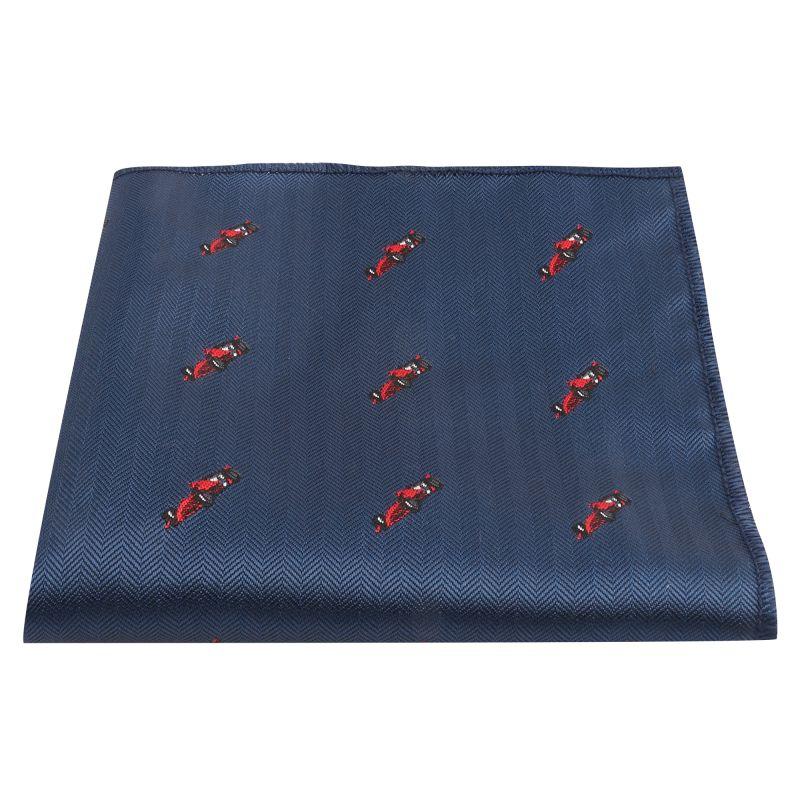 King & Priory Navy Blue Formula 1 Car Herringbone Pocket Square