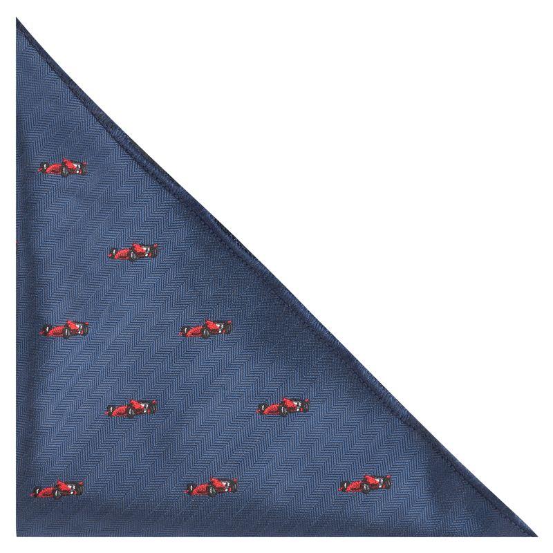 king & priory Navy Blue Formula 1 Car Herringbone Pocket Square