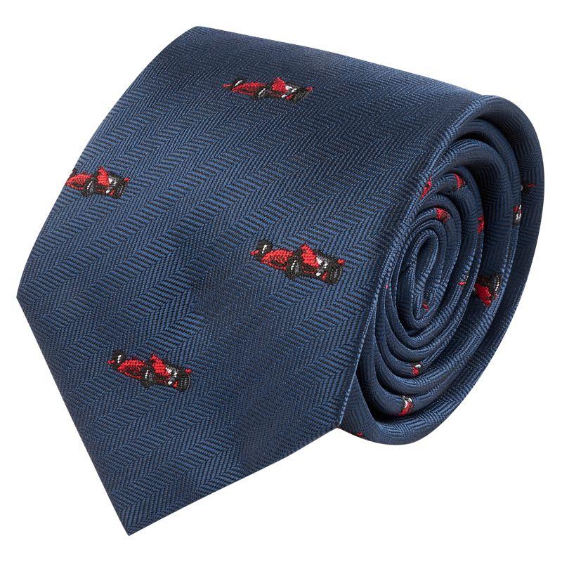 King & Priory Navy Blue Formula 1 Car Herringbone Tie