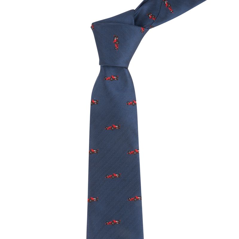 king & priory Navy Blue Formula 1 Car Herringbone Tie
