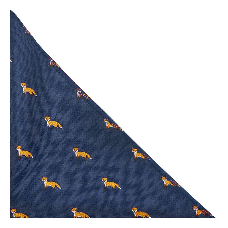 King & Priory Navy Blue Fox Herringbone Pocket Square