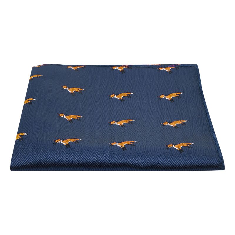 king & priory Navy Blue Fox Herringbone Pocket Square