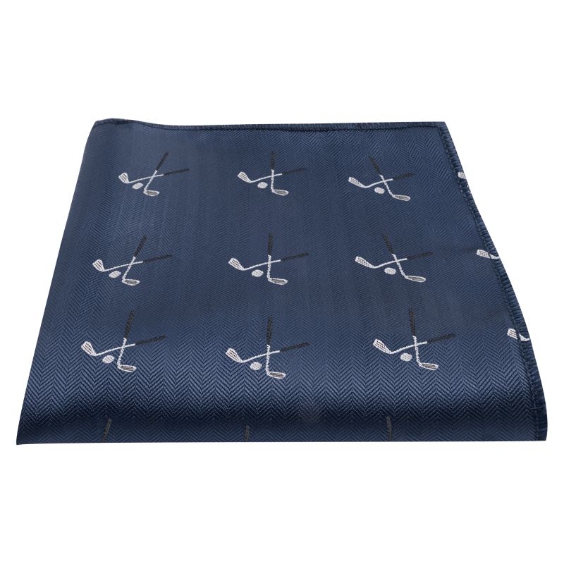 King & Priory Navy Blue Golf Clubs Herringbone Pocket Square