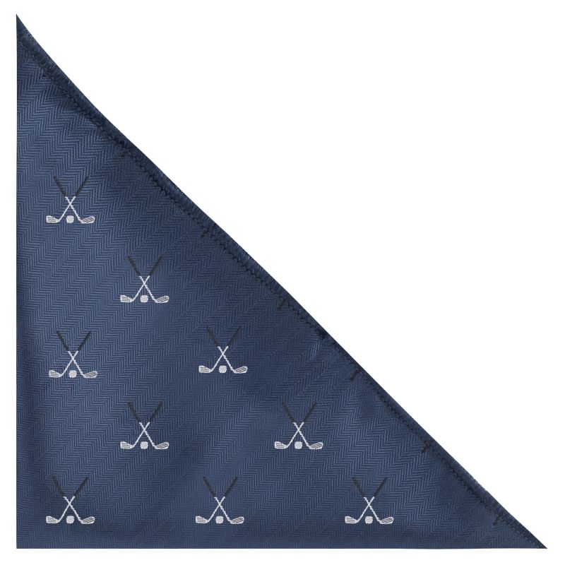 king & priory Navy Blue Golf Clubs Herringbone Pocket Square