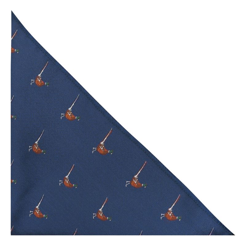 King & Priory Navy Blue Herringbone Pheasant Pocket Square