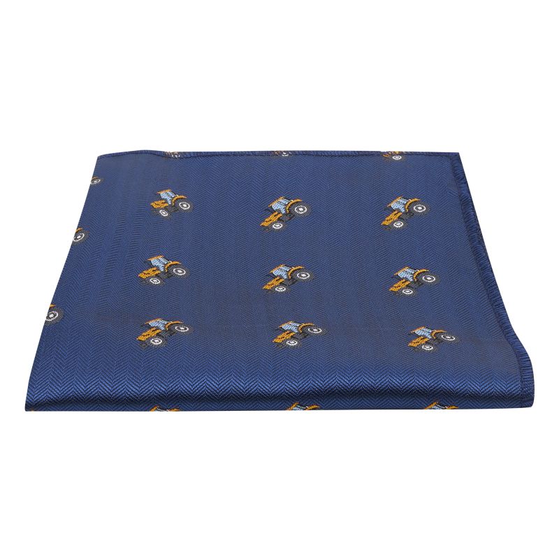 King & Priory Navy Blue Herringbone Tractor Pocket Square