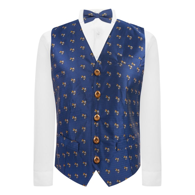 King & Priory Navy Blue Herringbone Tractor Waistcoat