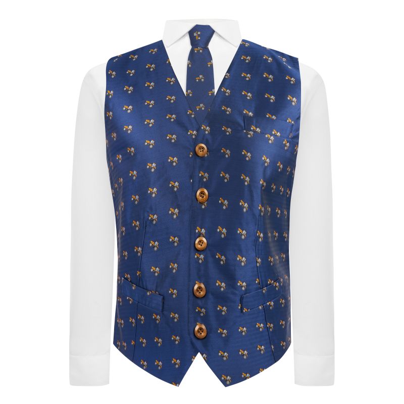 King & Priory Navy Blue Herringbone Tractor Waistcoat