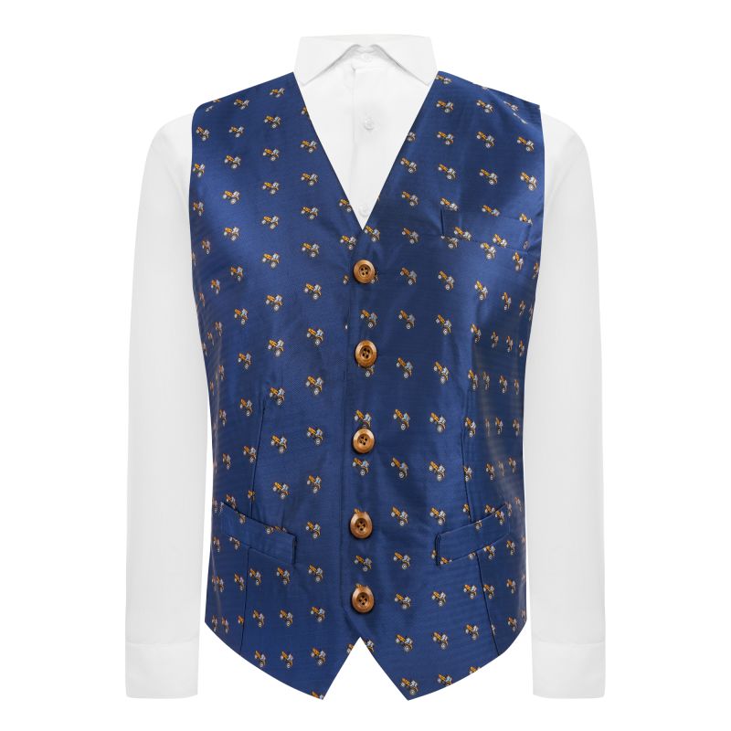 king & priory Navy Blue Herringbone Tractor Waistcoat