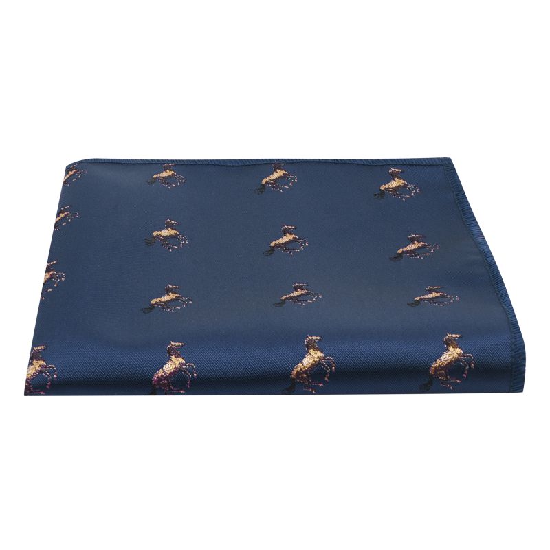 King & Priory Navy Blue Horse Embroidered Pocket Square