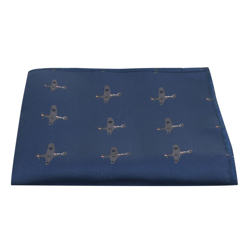 King & Priory Navy Blue Hurricane Fighter Plane Embroidered Pocket Square