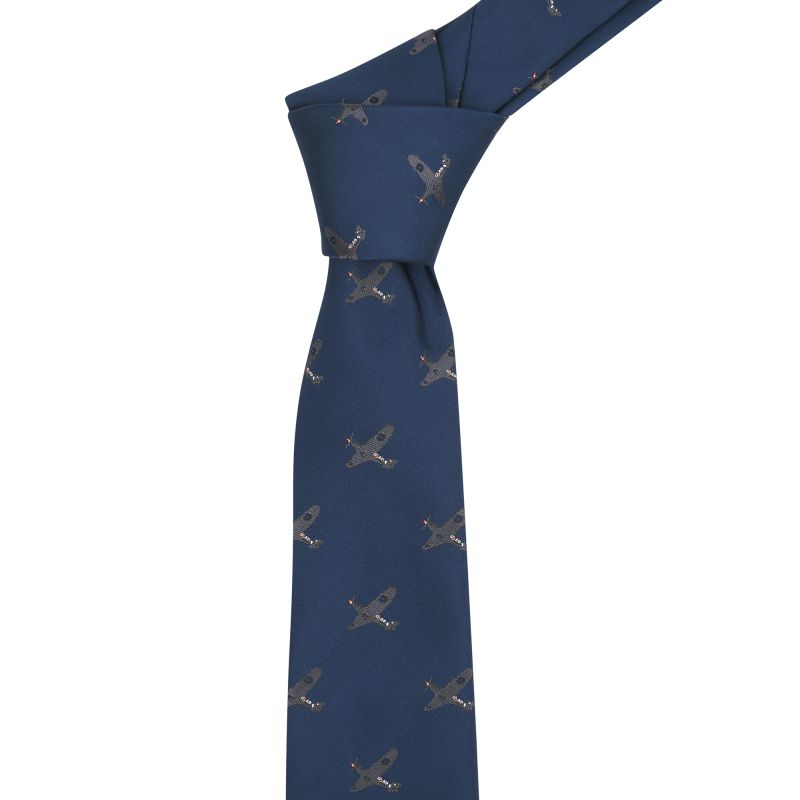 king & priory Navy Blue Hurricane Fighter Plane Embroidered Tie