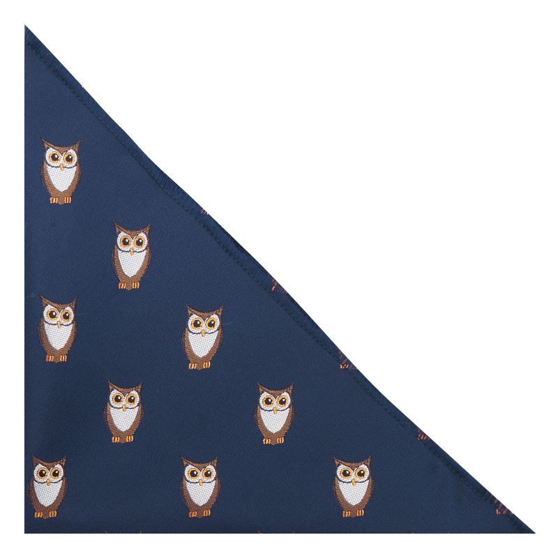 king & priory Navy Blue Owl Embroidered Pocket Square