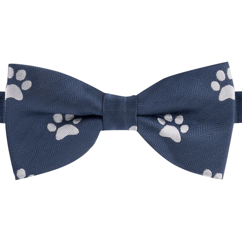 King & Priory Navy Blue Paw Print Herringbone Bow Tie