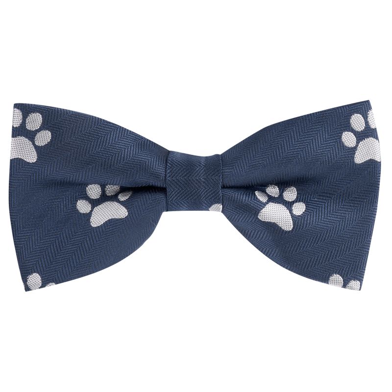 king & priory Navy Blue Paw Print Herringbone Bow Tie