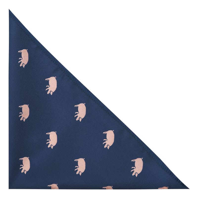 king & priory Navy Blue Pig Embroidered Pocket Square