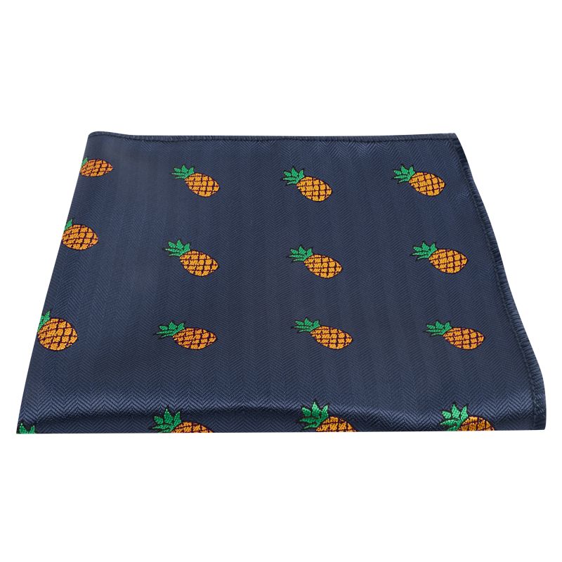 King & Priory Navy Blue Pineapple Herringbone Pocket Square