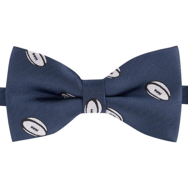 King & Priory Navy Blue Rugby Ball Herringbone Bow Tie