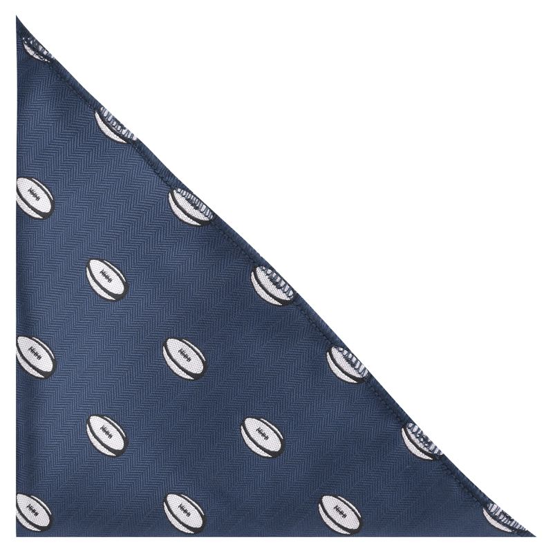 king & priory Navy Blue Rugby Ball Herringbone Pocket Square