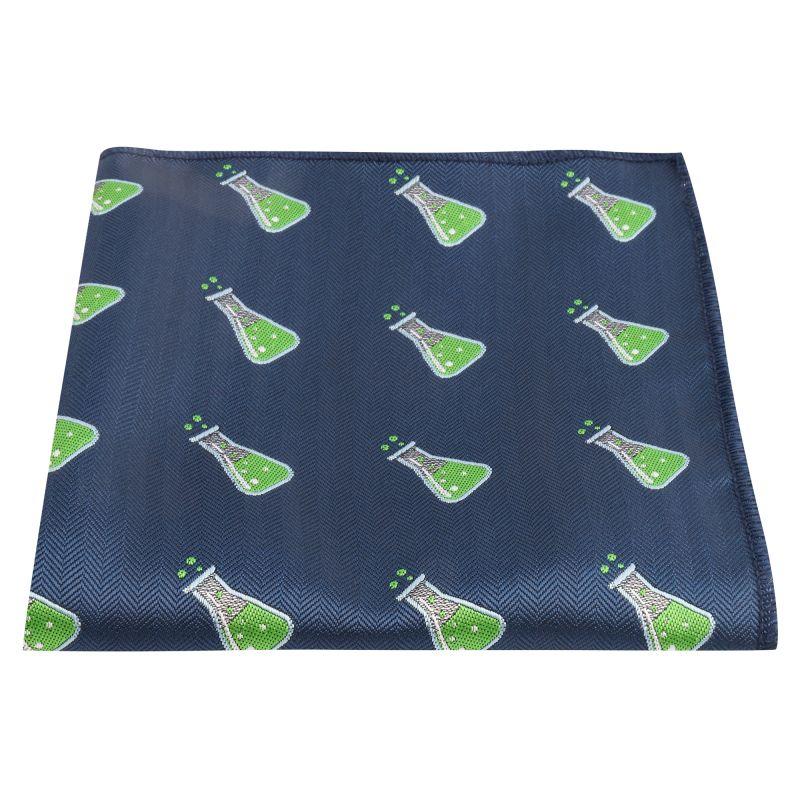 King & Priory Navy Blue Science Conical Flask Herringbone Pocket Square