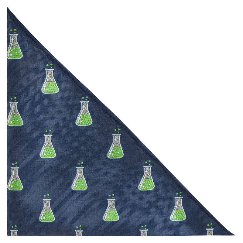 king & priory Navy Blue Science Conical Flask Herringbone Pocket Square
