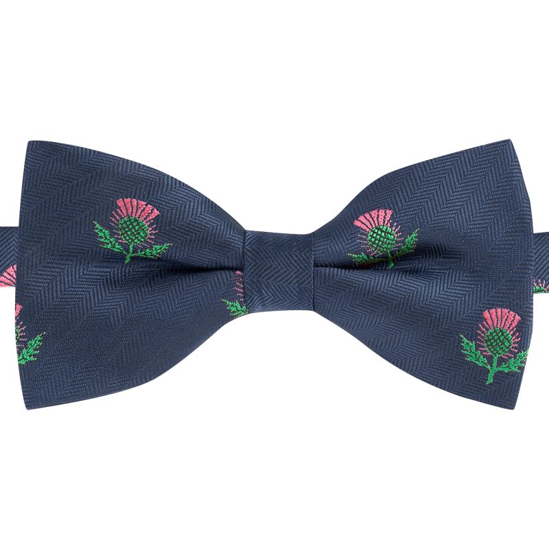 King & Priory Navy Blue Scottish Thistle Herringbone Bow Tie