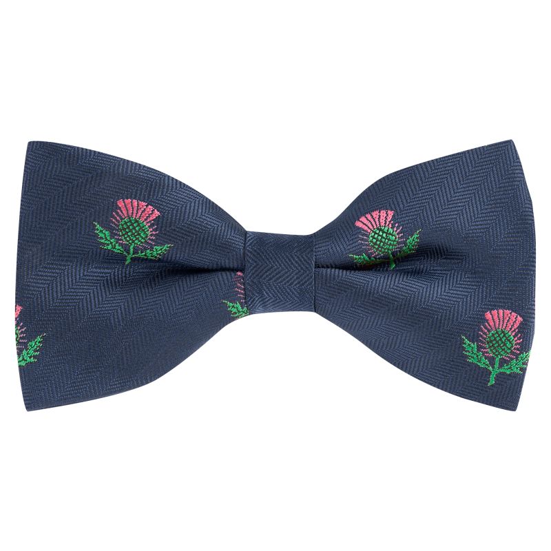 king & priory Navy Blue Scottish Thistle Herringbone Bow Tie