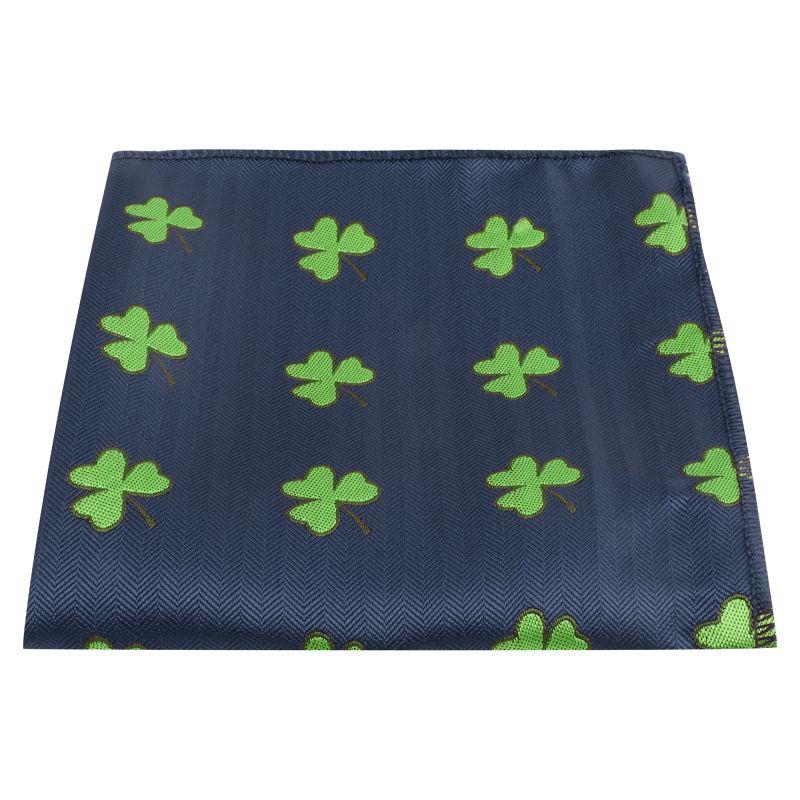 king & priory Navy Blue Shamrock Herringbone Pocket Square