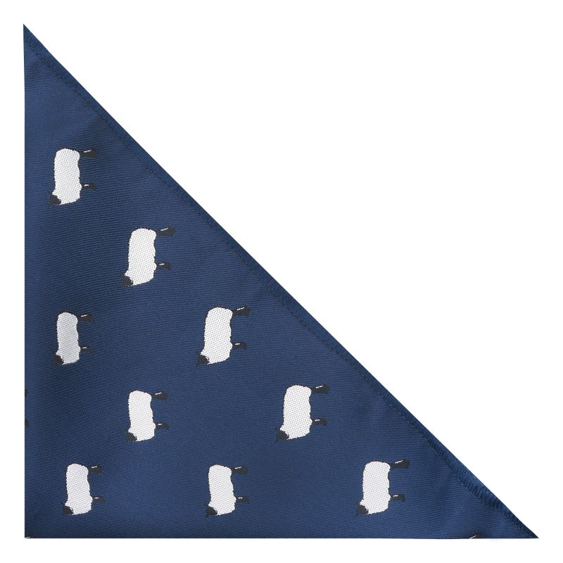 king & priory Navy Blue Sheep Embroidered Pocket Square