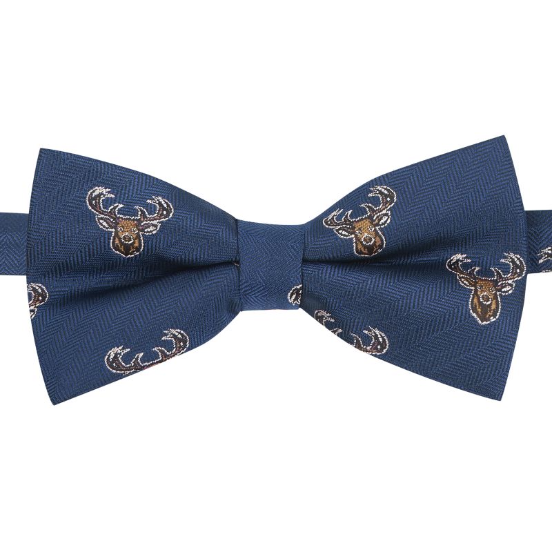 King & Priory Navy Blue Stag Head Herringbone Bow Tie