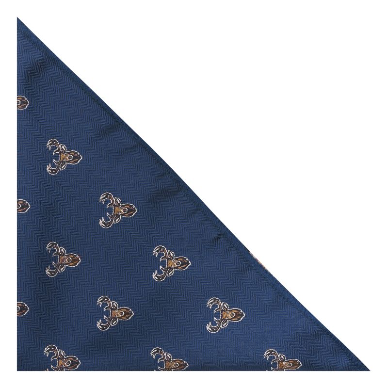 King & Priory Navy Blue Stag Head Herringbone Pocket Square
