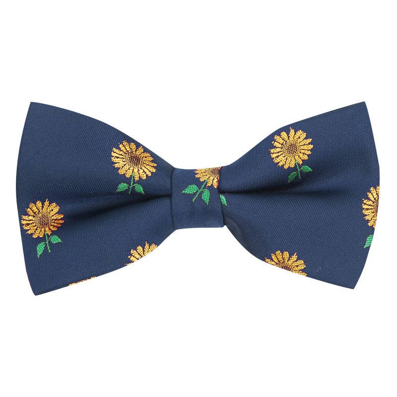 king & priory Navy Blue Sunflower Embroidered Bow Tie