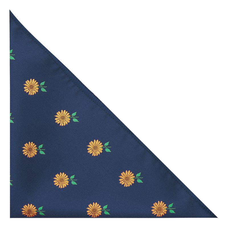 king & priory Navy Blue Sunflower Embroidered Pocket Square