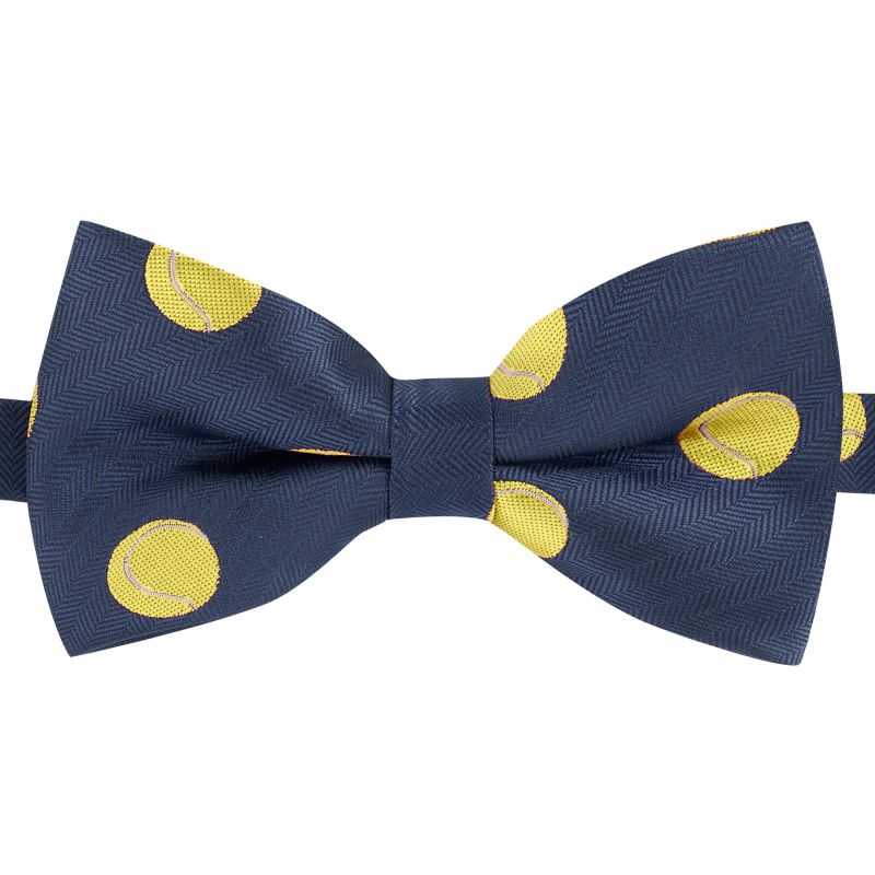 King & Priory Navy Blue Tennis Ball Herringbone Bow Tie