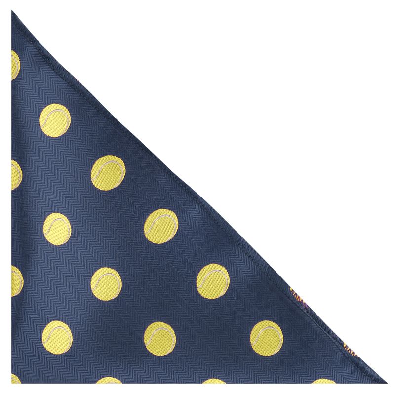 King & Priory Navy Blue Tennis Ball Herringbone Pocket Square