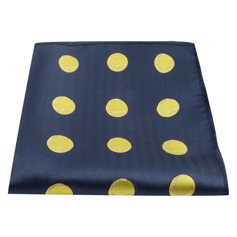 king & priory Navy Blue Tennis Ball Herringbone Pocket Square