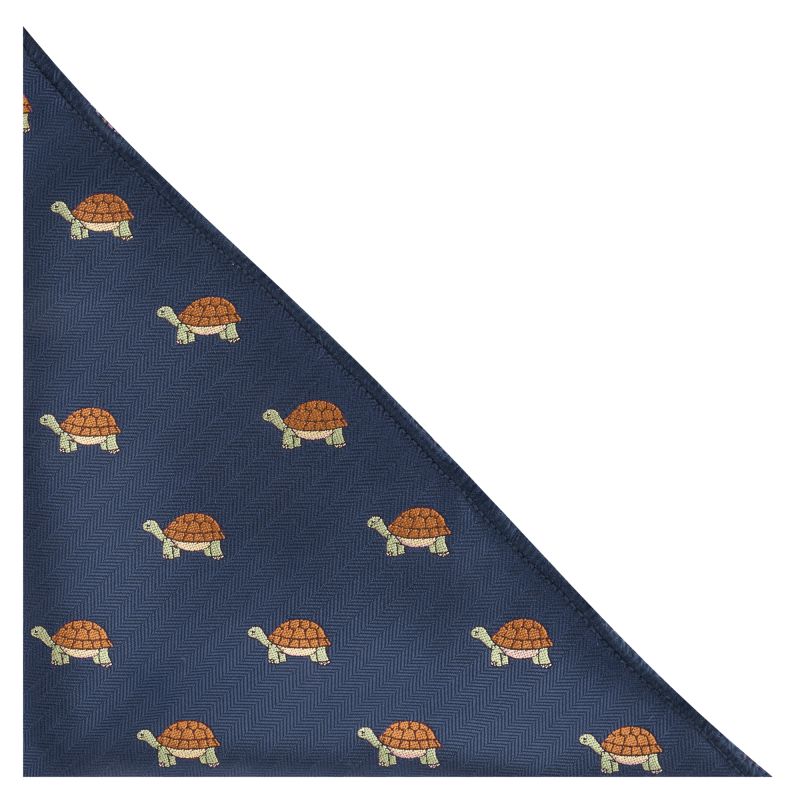 King & Priory Navy Blue Tortoise Herringbone Pocket Square