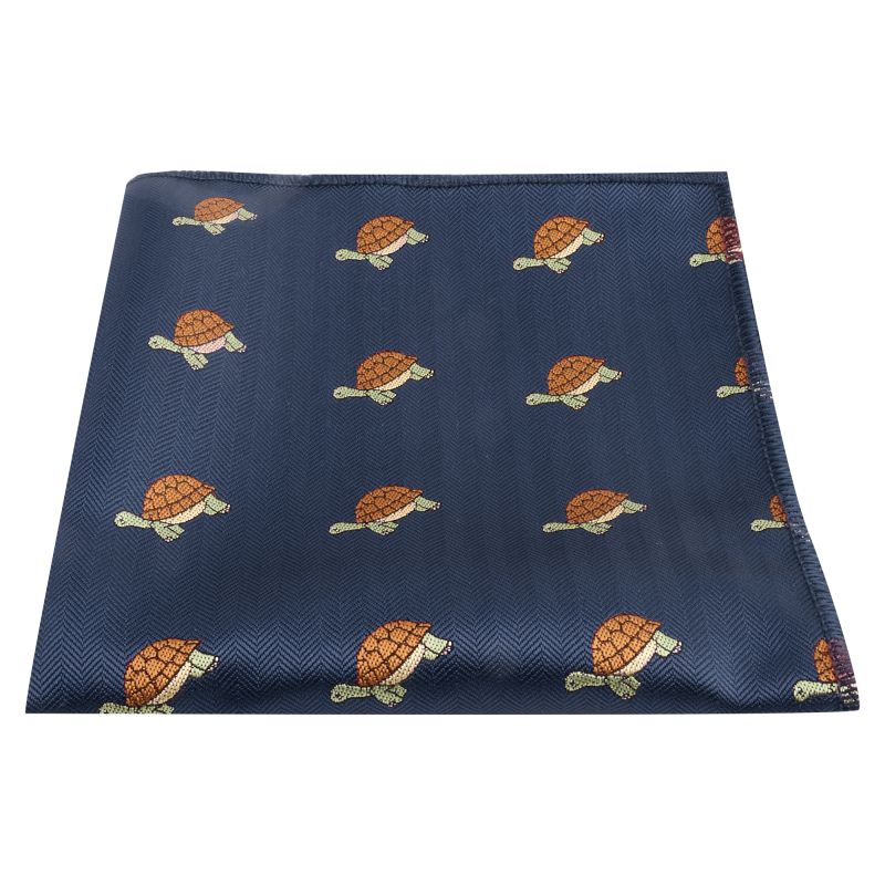 king & priory Navy Blue Tortoise Herringbone Pocket Square