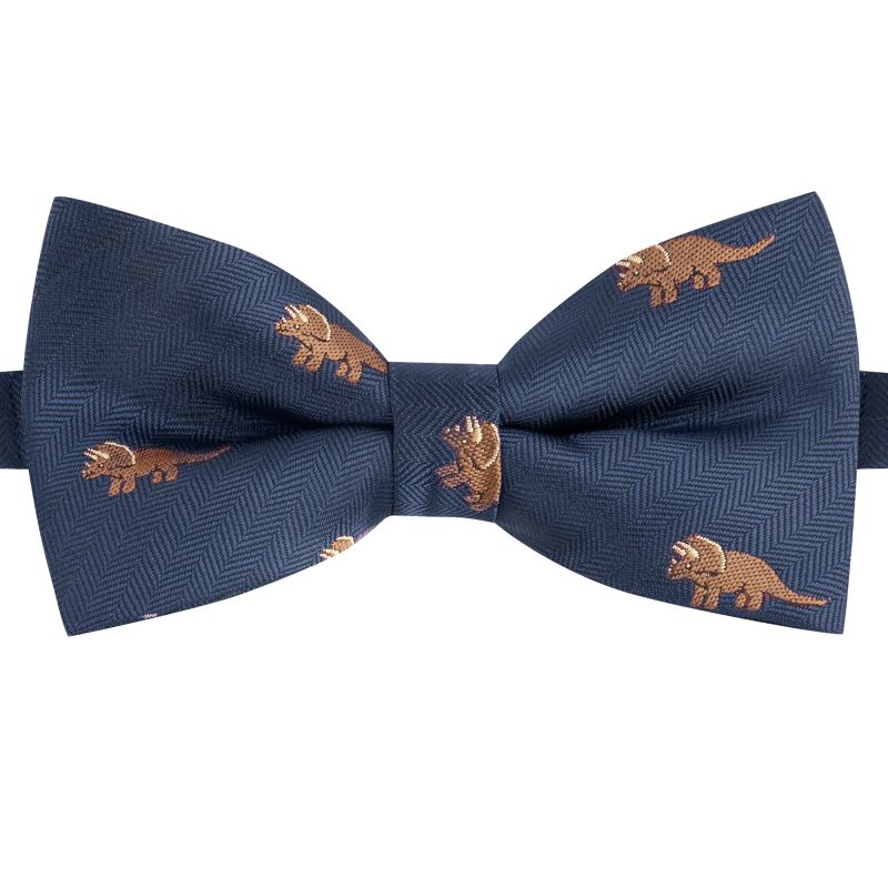 King & Priory Navy Blue Triceratops Herringbone Bow Tie