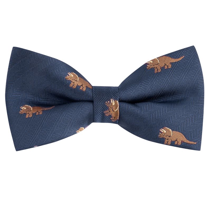 king & priory Navy Blue Triceratops Herringbone Bow Tie
