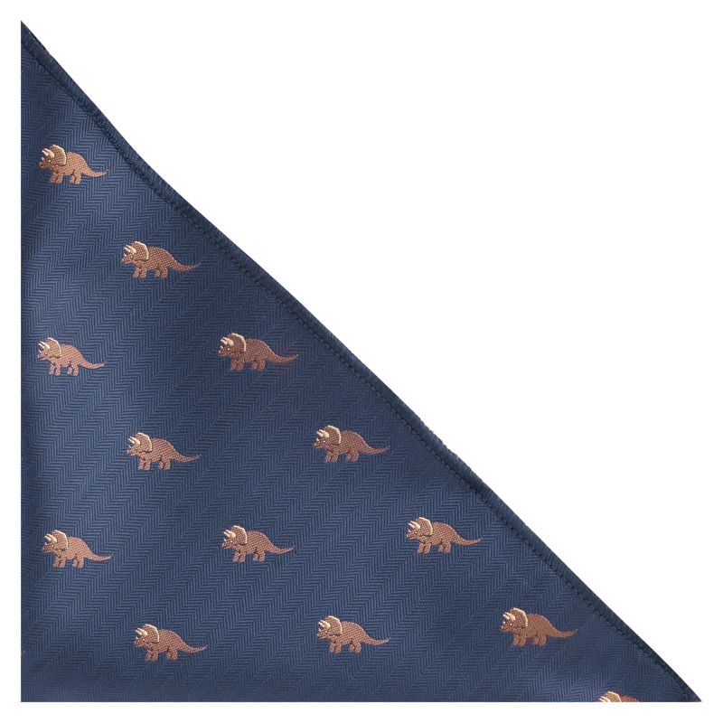 King & Priory Navy Blue Triceratops Herringbone Pocket Square