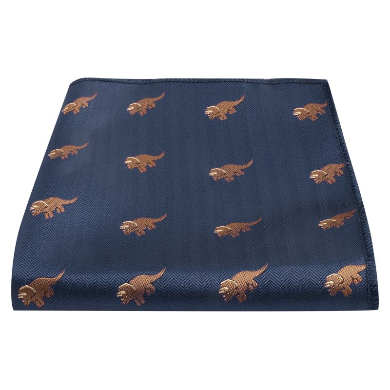 king & priory Navy Blue Triceratops Herringbone Pocket Square