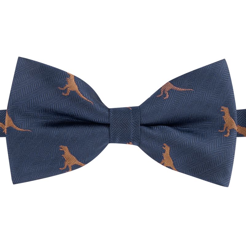King & Priory Navy Blue Tyrannosaurus Rex / T-Rex Herringbone Bow Tie