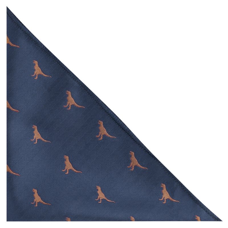 king & priory Navy Blue Tyrannosaurus Rex / T-Rex Herringbone Pocket Square