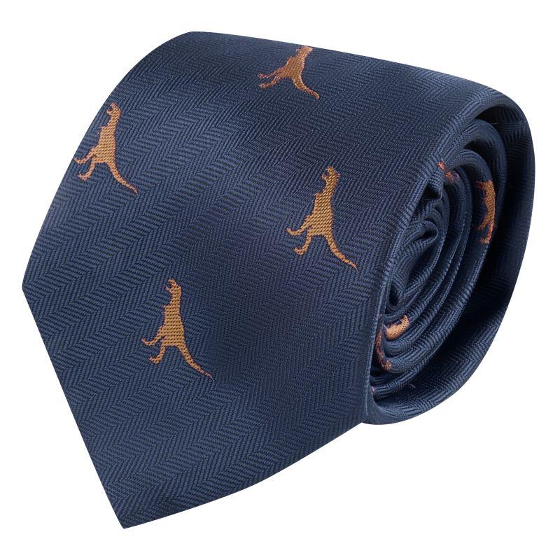 King & Priory Navy Blue Tyrannosaurus Rex / T-Rex Herringbone Tie