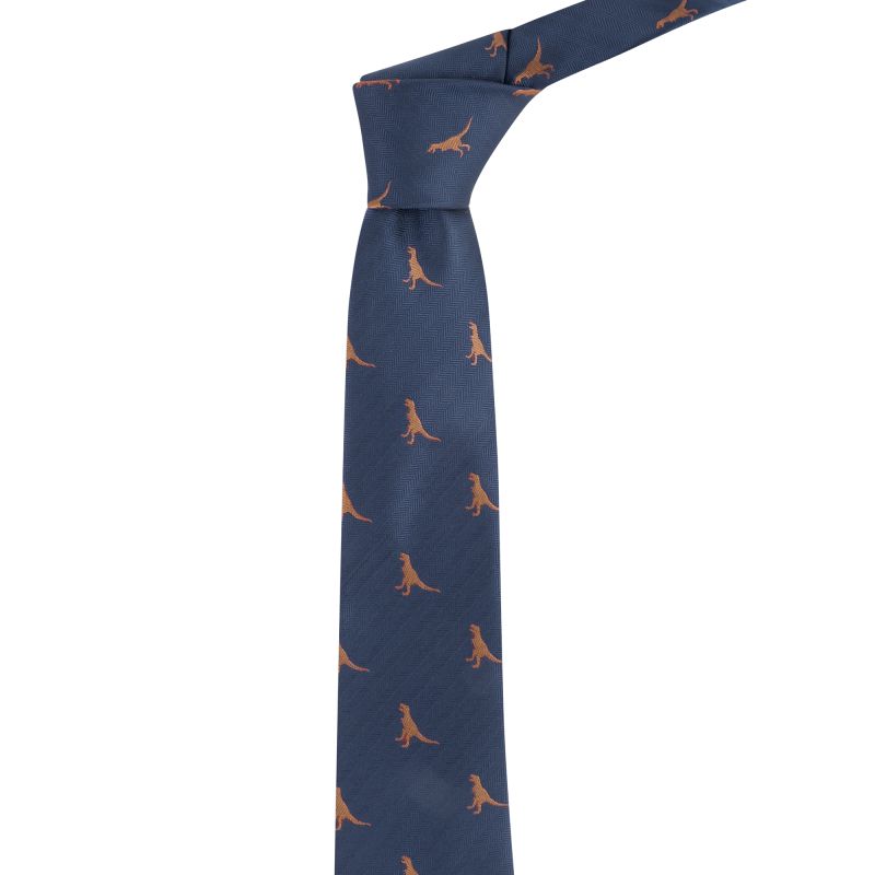 king & priory Navy Blue Tyrannosaurus Rex / T-Rex Herringbone Tie