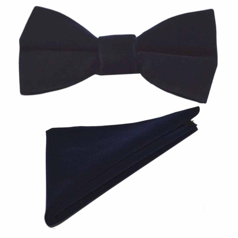 King & Priory Navy Blue Velvet Bow Tie & Pocket Square Set